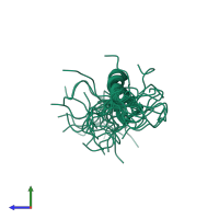 PDB entry 2emx coloured by chain, ensemble of 20 models, side view.
