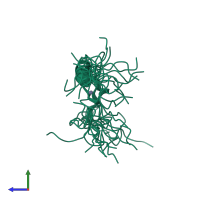 PDB entry 2emz coloured by chain, ensemble of 20 models, side view.