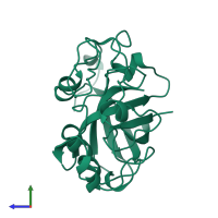 PDB entry 2eng coloured by chain, side view.