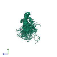 PDB entry 2enk coloured by chain, ensemble of 20 models, side view.