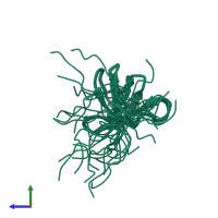 PDB entry 2enm coloured by chain, ensemble of 20 models, side view.