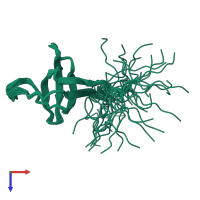 PDB entry 2enm coloured by chain, ensemble of 20 models, top view.