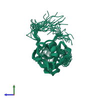 PDB entry 2enp coloured by chain, ensemble of 20 models, side view.