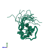 PDB entry 2ens coloured by chain, ensemble of 20 models, side view.