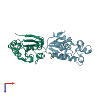 PDB entry 2enw coloured by chain, top view.