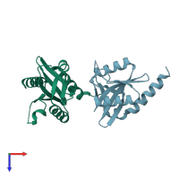 PDB entry 2eo0 coloured by chain, top view.