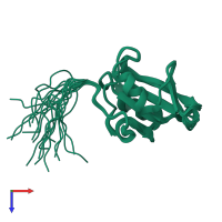 PDB entry 2eo3 coloured by chain, ensemble of 20 models, top view.