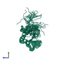 PDB entry 2eo6 coloured by chain, ensemble of 20 models, side view.