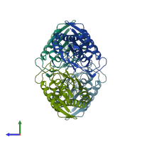 PDB entry 2eo8 coloured by chain, side view.