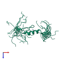PDB entry 2eoq coloured by chain, ensemble of 20 models, top view.