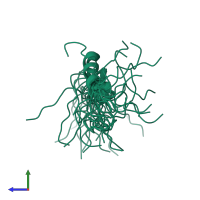 PDB entry 2eor coloured by chain, ensemble of 20 models, side view.