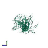 PDB entry 2eoy coloured by chain, ensemble of 20 models, side view.