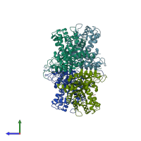 PDB entry 2eph coloured by chain, side view.
