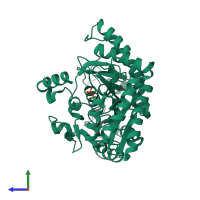 PDB entry 2epj coloured by chain, side view.
