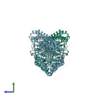 PDB entry 2epn coloured by chain, side view.