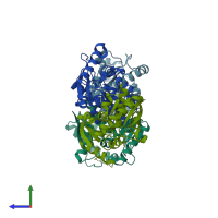 PDB entry 2eq5 coloured by chain, side view.