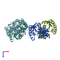 PDB entry 2eq5 coloured by chain, top view.