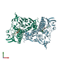 PDB entry 2eq6 coloured by chain, front view.