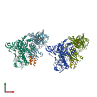 PDB entry 2eq8 coloured by chain, front view.