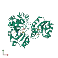 PDB entry 2eqa coloured by chain, front view.