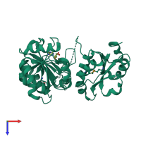 PDB entry 2eqa coloured by chain, top view.