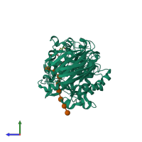 PDB entry 2eqd coloured by chain, side view.