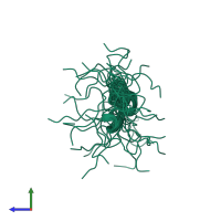 PDB entry 2eqf coloured by chain, ensemble of 20 models, side view.