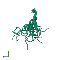 PDB entry 2eqh coloured by chain, ensemble of 20 models, side view.