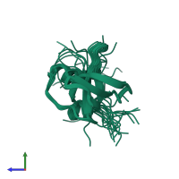 PDB entry 2eqk coloured by chain, ensemble of 20 models, side view.