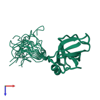 PDB entry 2eqn coloured by chain, ensemble of 20 models, top view.