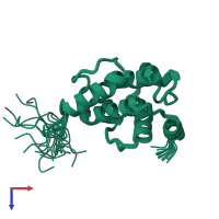 PDB entry 2eqo coloured by chain, ensemble of 20 models, top view.