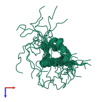 PDB entry 2eqr coloured by chain, ensemble of 20 models, top view.