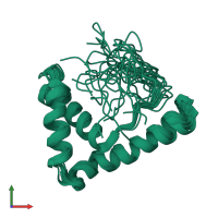 PDB entry 2eqz coloured by chain, ensemble of 20 models, front view.