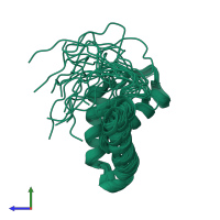 PDB entry 2eqz coloured by chain, ensemble of 20 models, side view.