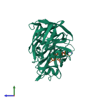 PDB entry 2er6 coloured by chain, side view.