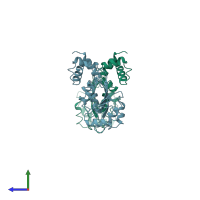 PDB entry 2erc coloured by chain, side view.