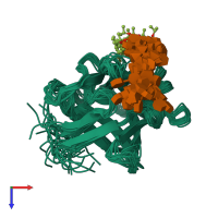 PDB entry 2erm coloured by chain, ensemble of 20 models, top view.