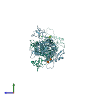 PDB entry 2erq coloured by chain, side view.