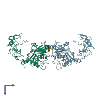 PDB entry 2erq coloured by chain, top view.