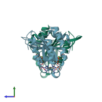 PDB entry 2erx coloured by chain, side view.