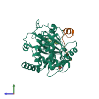 Hetero dimeric assembly 1 of PDB entry 2erz coloured by chemically distinct molecules, side view.