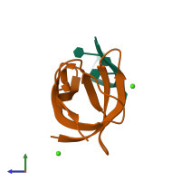 PDB entry 2es2 coloured by chain, side view.