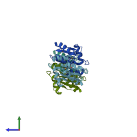 PDB entry 2es7 coloured by chain, side view.