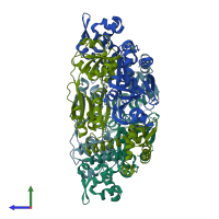 PDB entry 2esn coloured by chain, side view.