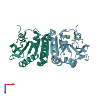 PDB entry 2esr coloured by chain, top view.