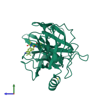 PDB entry 2est coloured by chain, side view.