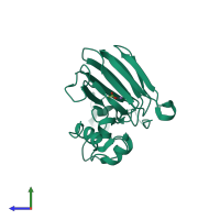 PDB entry 2et1 coloured by chain, side view.