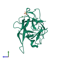 PDB entry 2et2 coloured by chain, side view.