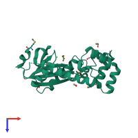 PDB entry 2etj coloured by chain, top view.