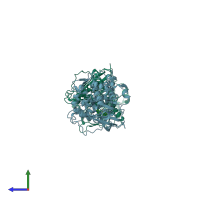 PDB entry 2etk coloured by chain, side view.